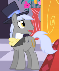 Size: 340x409 | Tagged: safe, screencap, character:caesar, species:earth pony, species:pony, episode:the best night ever, g4, my little pony: friendship is magic, background pony, clothing, cropped, hat, male, solo, stallion, top hat