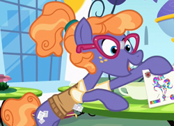 Size: 500x362 | Tagged: safe, screencap, character:frazzle rock, species:earth pony, species:pony, episode:princess spike, g4, my little pony: friendship is magic, clothing, cropped, female, glasses, mare, ponytail, solo