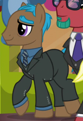 Size: 350x510 | Tagged: safe, screencap, character:teller, species:pony, episode:viva las pegasus, g4, my little pony: friendship is magic, beard, bow tie, clothing, facial hair, glasses, penn and teller, ponified, suit