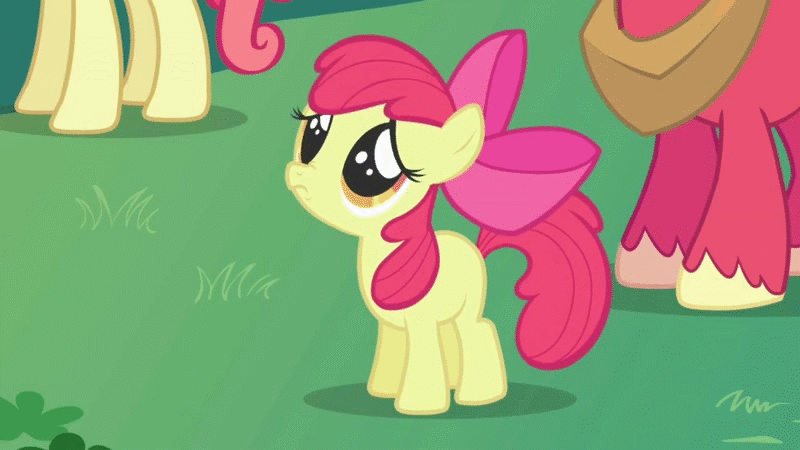 Size: 800x450 | Tagged: safe, screencap, character:apple bloom, character:big mcintosh, species:earth pony, species:pony, episode:friendship is magic, g4, my little pony: friendship is magic, adorabloom, animated, big eyes, blinking, cute, eye shimmer, female, filly, loop, offscreen character, solo focus