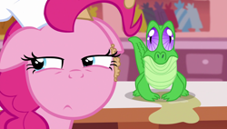 Size: 1920x1090 | Tagged: safe, screencap, character:gummy, character:pinkie pie, species:pony, episode:the lost treasure of griffonstone, g4, my little pony: friendship is magic, floppy ears, sugarcube corner