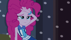 Size: 1920x1090 | Tagged: safe, screencap, character:pinkie pie, equestria girls:friendship games, g4, my little pony:equestria girls, bracelet, jewelry, necktie, solo, tired