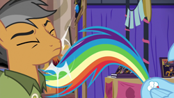 Size: 1280x720 | Tagged: safe, screencap, character:quibble pants, character:rainbow dash, species:pony, episode:stranger than fanfiction, tail whip