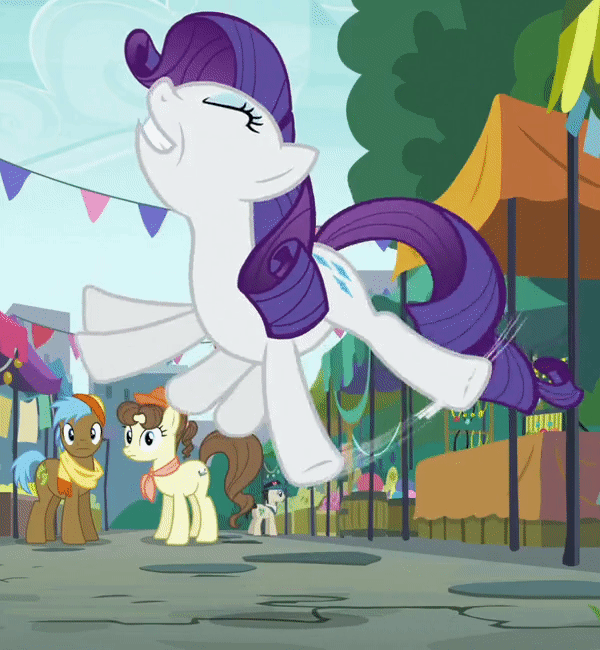 Size: 600x650 | Tagged: safe, screencap, character:neigh sayer, character:rarity, species:earth pony, species:pony, species:unicorn, episode:the gift of the maud pie, g4, my little pony: friendship is magic, animated, animation error, background pony, behaving like a bird, behaving like pinkie pie, eyes closed, female, flailing, flapping, flying, frown, gif, grin, loop, lucky breaks, mare, missing horn, pegasus olsen, peggy holstein, rarara, rarity.exe has stopped, smiling, solo focus, watching, wide eyes, worried
