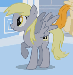 Size: 332x343 | Tagged: safe, screencap, character:derpy hooves, species:pegasus, species:pony, episode:sonic rainboom, g4, my little pony: friendship is magic, cropped, smiling, solo focus, underp