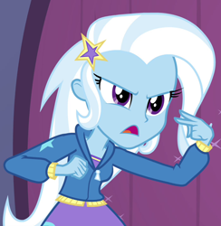 Size: 696x714 | Tagged: safe, screencap, character:trixie, equestria girls:rainbow rocks, g4, my little pony:equestria girls, cropped, my eyes are up here, solo