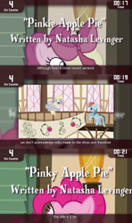Size: 640x1080 | Tagged: safe, screencap, character:apple bloom, character:applejack, character:derpy hooves, character:pinkie pie, character:rainbow dash, species:earth pony, species:pegasus, species:pony, species:unicorn, episode:pinkie apple pie, episode:the last roundup, g4, my little pony: friendship is magic, banner, cinemare sins, misspelling, take that