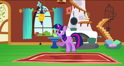 Size: 1360x730 | Tagged: safe, screencap, character:twilight sparkle, species:pony, episode:dragon quest, g4, my little pony: friendship is magic, fluttershy's cottage, fluttershy's cottage (interior), solo