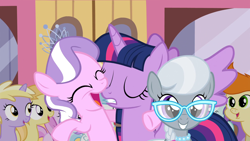 Size: 1920x1080 | Tagged: safe, screencap, character:cotton cloudy, character:diamond tiara, character:dinky hooves, character:liza doolots, character:noi, character:petunia, character:piña colada, character:silver spoon, character:tootsie flute, character:twilight sparkle, character:twilight sparkle (alicorn), species:alicorn, species:pony, episode:twilight time, g4, my little pony: friendship is magic, adorabullies, cute, diamondbetes, out of context, silverbetes