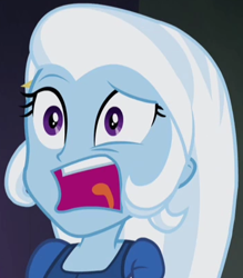 Size: 354x404 | Tagged: safe, screencap, character:trixie, equestria girls:rainbow rocks, g4, my little pony:equestria girls, cropped, faec, reaction image, screaming, solo
