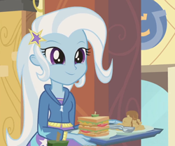 Size: 712x596 | Tagged: safe, screencap, character:trixie, my little pony:equestria girls, cropped, cute, diatrixes, food, sandwich, solo