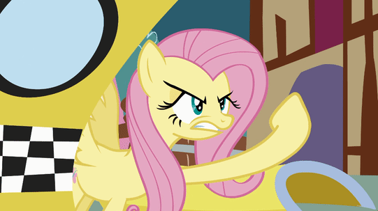Size: 541x303 | Tagged: safe, screencap, character:fluttershy, species:pony, episode:putting your hoof down, g4, my little pony: friendship is magic, angry, animated, gif, new fluttershy, solo, taxi, yelling