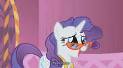 Size: 628x350 | Tagged: safe, screencap, character:rarity, oc, episode:suited for success, g4, my little pony: friendship is magic, youtube caption