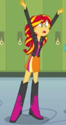 Size: 253x480 | Tagged: safe, screencap, character:sunset shimmer, equestria girls:equestria girls, g4, my little pony:equestria girls, boots, clothing, high heel boots, jacket, leather jacket, skirt