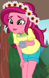 Size: 345x550 | Tagged: safe, screencap, character:gloriosa daisy, equestria girls:legend of everfree, g4, my little pony:equestria girls, cropped, cute, daisybetes, magical geodes, microphone, solo