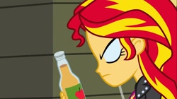 Size: 1100x618 | Tagged: safe, screencap, character:sunset shimmer, equestria girls:equestria girls, g4, my little pony:equestria girls, apple cider (drink), eyeshadow, makeup, solo