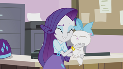 Size: 1280x720 | Tagged: safe, screencap, character:rarity, episode:hamstocalypse now, g4, my little pony:equestria girls, cat, snuggling