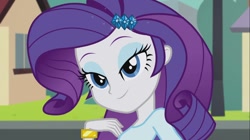 Size: 1100x618 | Tagged: safe, screencap, character:rarity, episode:player piano, equestria girls:rainbow rocks, g4, my little pony:equestria girls, lidded eyes, looking at you, smiling, solo