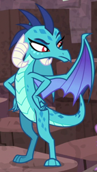 Size: 358x629 | Tagged: safe, screencap, character:princess ember, species:dragon, episode:gauntlet of fire, g4, my little pony: friendship is magic, cropped, hand on waist, hands on waist, raised eyebrow, solo