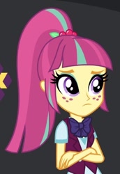 Size: 364x530 | Tagged: safe, screencap, character:sour sweet, equestria girls:friendship games, g4, my little pony:equestria girls, clothing, cropped, crossed arms, crystal prep academy uniform, cute, school uniform, solo, sourbetes