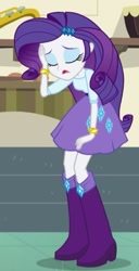 Size: 259x506 | Tagged: safe, screencap, character:rarity, equestria girls:friendship games, g4, my little pony:equestria girls, boots, bracelet, clothing, cropped, eyes closed, hand on knee, high heel boots, jewelry, skirt, solo