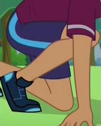 Size: 364x456 | Tagged: safe, screencap, episode:pinkie spy, g4, my little pony:equestria girls, background human, carlos thunderbolt, clothing, legs, pictures of legs, shoes, shorts, sneakers