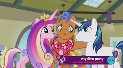 Size: 1536x852 | Tagged: safe, screencap, character:princess cadance, character:shining armor, character:spearhead, character:twilight sparkle, species:alicorn, species:pony, species:unicorn, episode:a flurry of emotions, g4, my little pony: friendship is magic, discovery family logo