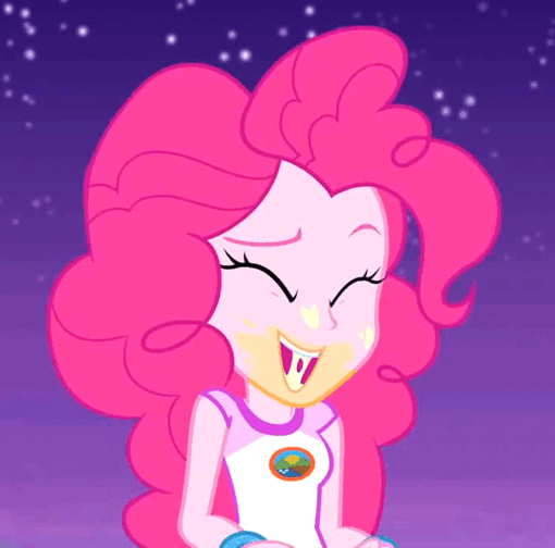 Size: 510x504 | Tagged: safe, screencap, character:pinkie pie, equestria girls:legend of everfree, g4, my little pony:equestria girls, animated, bracelet, camp everfree outfits, cropped, eyes closed, food, gif, heart, jewelry, marshmallow, misleading thumbnail