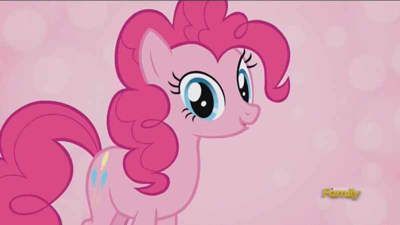 Size: 800x450 | Tagged: safe, screencap, character:pinkie pie, species:earth pony, species:pony, episode:all bottled up, g4, my little pony: friendship is magic, :o, abstract background, animated, best friends until the end of time, bouncing, cute, diapinkes, female, gif, mare, open mouth, pink background, smiling, solo