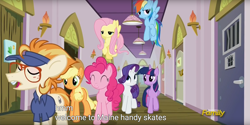 Size: 1920x960 | Tagged: safe, screencap, character:applejack, character:fluttershy, character:pinkie pie, character:rainbow dash, character:rarity, character:twilight sparkle, character:twilight sparkle (alicorn), species:alicorn, species:pony, episode:all bottled up, g4, my little pony: friendship is magic, maine, mane six, meme, youtube caption
