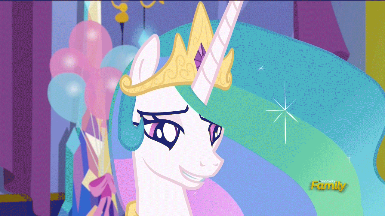 Size: 1280x720 | Tagged: safe, screencap, character:princess celestia, species:alicorn, species:pony, episode:celestial advice, g4, my little pony: friendship is magic, animated, cute, cutelestia, discovery family logo, gif, grin, happy, one eye closed, smiling, solo, wink