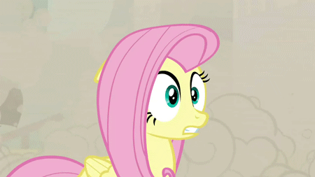 Size: 450x253 | Tagged: safe, screencap, character:fluttershy, episode:a canterlot wedding, g4, my little pony: friendship is magic, animated, dust cloud, floppy ears, gritted teeth, nervous, silhouette, solo focus