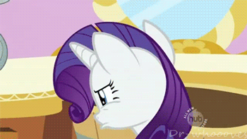 Size: 350x197 | Tagged: safe, screencap, character:rarity, species:pony, species:unicorn, episode:lesson zero, g4, my little pony: friendship is magic, animated, female, gif, hub logo, mare, marshmelodrama, pouting, solo