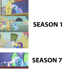 Size: 1336x1444 | Tagged: safe, screencap, character:applejack, character:rainbow dash, character:trixie, species:pony, episode:all bottled up, episode:boast busters, g4, my little pony: friendship is magic, screencap comic