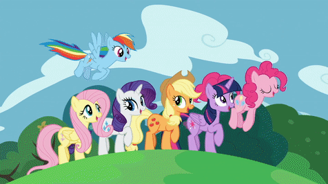 Size: 476x268 | Tagged: safe, screencap, character:applejack, character:fluttershy, character:pinkie pie, character:rainbow dash, character:rarity, character:twilight sparkle, character:twilight sparkle (alicorn), species:alicorn, species:pony, episode:all bottled up, g4, my little pony: friendship is magic, animated, autumn, best friends until the end of time, four seasons, gif, mane six, perfect loop, pronking, spring, summer, winter