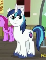 Size: 291x381 | Tagged: safe, screencap, character:berry punch, character:berryshine, character:shining armor, species:pony, species:unicorn, episode:a flurry of emotions, g4, my little pony: friendship is magic, background pony, cute, horn, looking at you, meme, shining adorable, smiling, twily face