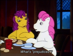 Size: 704x544 | Tagged: safe, screencap, character:bon bon (g1), character:sweetheart, species:pony, episode:the tea party, g1, my little pony tales, caption, meme, naive, prejudice