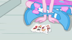 Size: 1920x1080 | Tagged: safe, screencap, character:pinkie pie, equestria girls:rainbow rocks, g4, my little pony:equestria girls, boots, bracelet, card, clothing, high heel boots, jewelry, joker, legs, skirt, solo