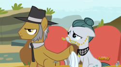 Size: 844x467 | Tagged: safe, screencap, character:cloudy quartz, character:igneous rock pie, species:pony, episode:rock solid friendship, g4, my little pony: friendship is magic, comforting, crying, discovery family logo, handkerchief, liquid pride, quartzrock