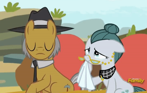 Size: 512x325 | Tagged: safe, screencap, character:cloudy quartz, character:igneous rock pie, species:pony, episode:rock solid friendship, g4, my little pony: friendship is magic, animated, comforting, crying, discovery family logo, female, gif, husband and wife, liquid pride, male, quartzrock