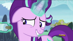 Size: 1366x768 | Tagged: safe, screencap, character:starlight glimmer, species:pony, episode:rock solid friendship, g4, my little pony: friendship is magic, discovery family logo, glowing horn, kite, lip bite, magic, solo, telekinesis