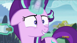 Size: 1366x768 | Tagged: safe, screencap, character:starlight glimmer, species:pony, episode:rock solid friendship, g4, my little pony: friendship is magic, discovery family logo, glowing horn, kite, magic, solo, telekinesis