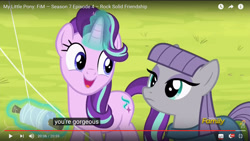 Size: 1366x768 | Tagged: safe, screencap, character:maud pie, character:starlight glimmer, species:pony, episode:rock solid friendship, g4, my little pony: friendship is magic, discovery family logo, harsher in hindsight, implied lesbian, implied shipping, implied starmaud, meme, youtube, youtube caption