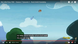 Size: 1366x768 | Tagged: safe, screencap, species:pony, episode:on your marks, episode:rock solid friendship, g4, my little pony: friendship is magic, discovery family logo, kite, meme, no pony, orgy, youtube, youtube caption