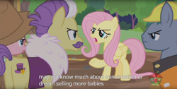 Size: 1920x970 | Tagged: safe, screencap, character:dandy grandeur, character:fluttershy, character:hard hat, character:wrangler, species:pony, episode:fluttershy leans in, g4, my little pony: friendship is magic, meme, youtube caption