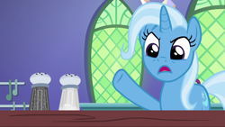 Size: 1280x720 | Tagged: safe, screencap, character:trixie, species:pony, episode:all bottled up, g4, my little pony: friendship is magic, pepper shaker, salt shaker, solo