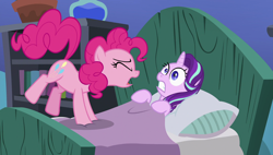 Size: 1920x1090 | Tagged: safe, screencap, character:pinkie pie, character:starlight glimmer, species:pony, episode:rock solid friendship, g4, my little pony: friendship is magic, bed, sleep deprivation, starlight's room