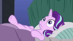Size: 1920x1090 | Tagged: safe, screencap, character:starlight glimmer, species:pony, episode:rock solid friendship, g4, my little pony: friendship is magic, bed, solo, starlight's room