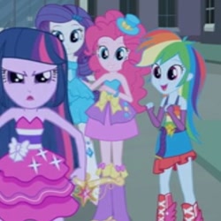 Size: 322x322 | Tagged: safe, artist:thegaypanic, screencap, character:pinkie pie, character:rainbow dash, character:rarity, character:twilight sparkle, equestria girls:equestria girls, g4, my little pony:equestria girls, arm warmers, balloon, boots, bracelet, canterlot high, clothing, cropped, doors, fall formal outfits, hat, high heel boots, jewelry, open mouth, top hat, twilight ball dress, wings