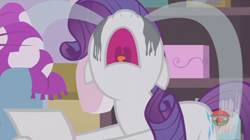 Size: 1234x692 | Tagged: safe, screencap, character:rarity, species:pony, episode:forever filly, g4, my little pony: friendship is magic, crying, makeup, marshmelodrama, nose in the air, ocular gushers, running makeup, solo, volumetric mouth